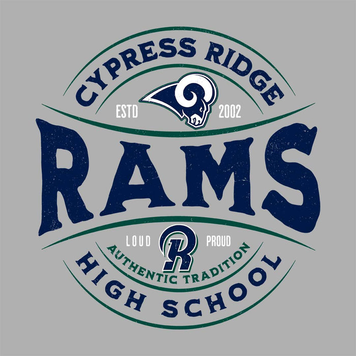 Close-up view of Cypress Ridge High School Rams Women's Heather Grey T-shirt 218