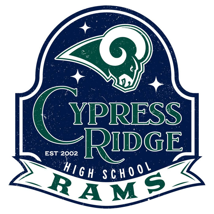 Close-up view of Cypress Ridge High School Rams Unisex 3/4 sleeve Raglan T-shirt 219