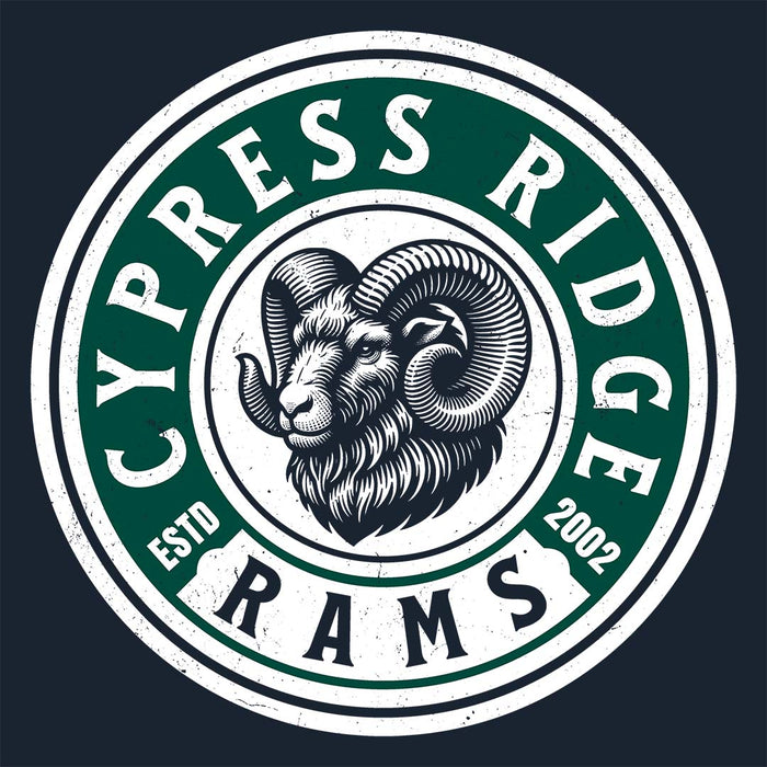 Close-up view of Cypress Ridge High School Rams Women's Navy T-shirt 220