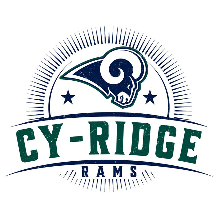 Close-up view of Cypress Ridge High School Rams Unisex 3/4 sleeve Raglan T-shirt 221