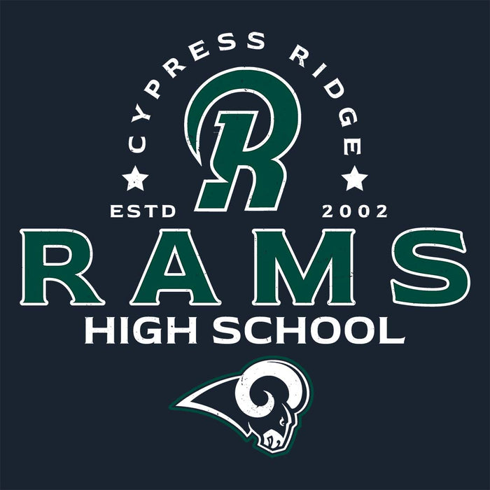 Close-up view of Cypress Ridge High School Rams Women's Navy T-shirt 222