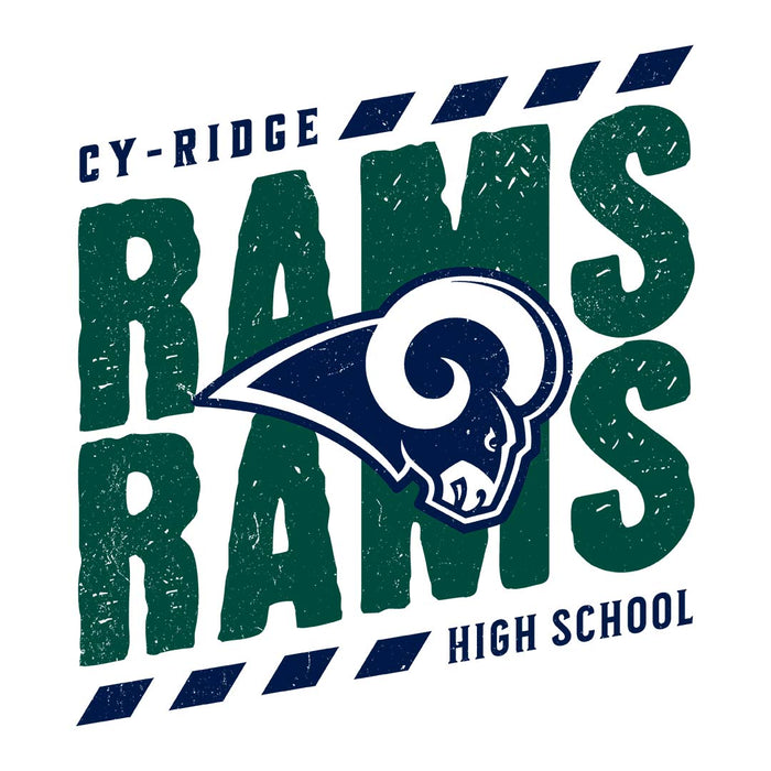 Close-up view of Cypress Ridge High School Rams Unisex 3/4 sleeve Raglan T-shirt 223