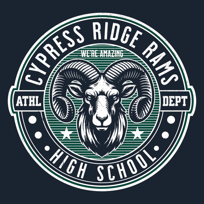 Close-up view of Cypress Ridge High School Rams Women's Navy T-shirt 224