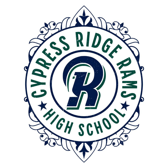 Close-up view of Cypress Ridge High School Rams Unisex 3/4 sleeve Raglan T-shirt 227