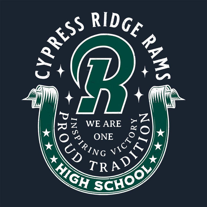 Close-up view of Cypress Ridge High School Rams Women's Navy T-shirt 229