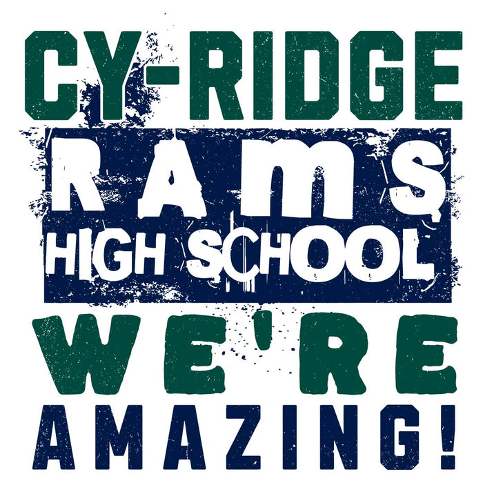 Close-up view of Cypress Ridge High School Rams Unisex 3/4 sleeve Raglan T-shirt 231