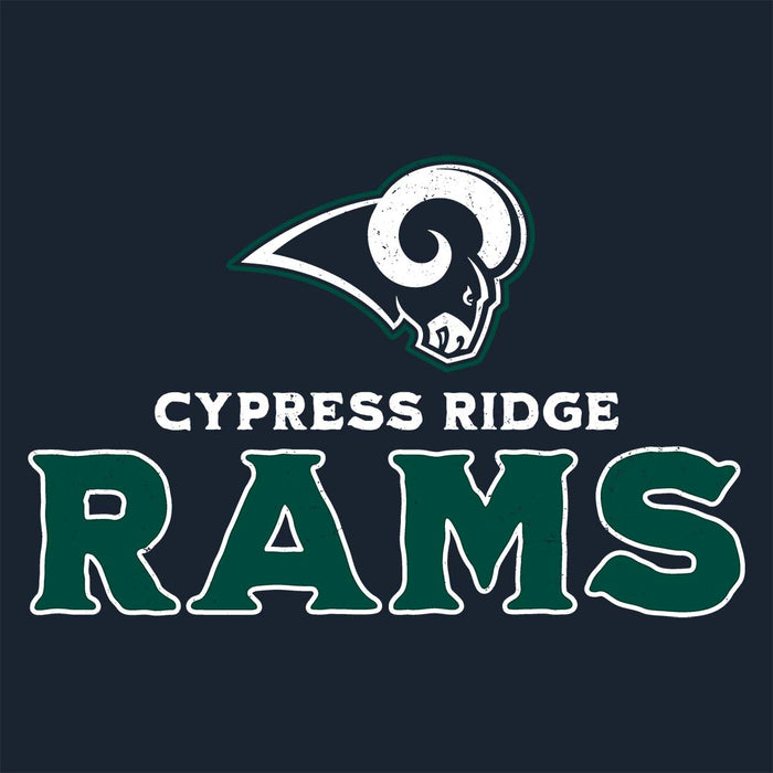 Close-up view of Cypress Ridge High School Rams Women's Navy T-shirt 233