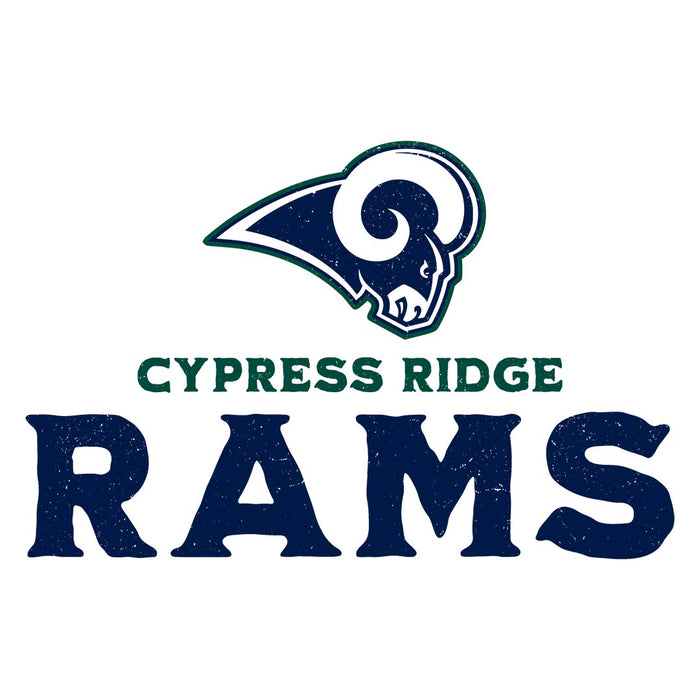 Close-up view of Cypress Ridge High School Rams Unisex 3/4 sleeve Raglan T-shirt 233