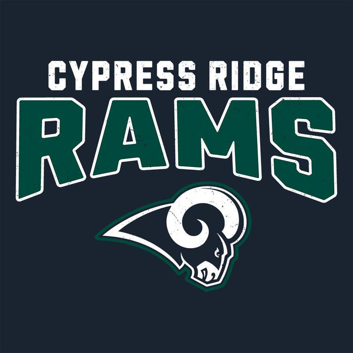Close-up view of Cypress Ridge High School Rams Women's Navy T-shirt 234