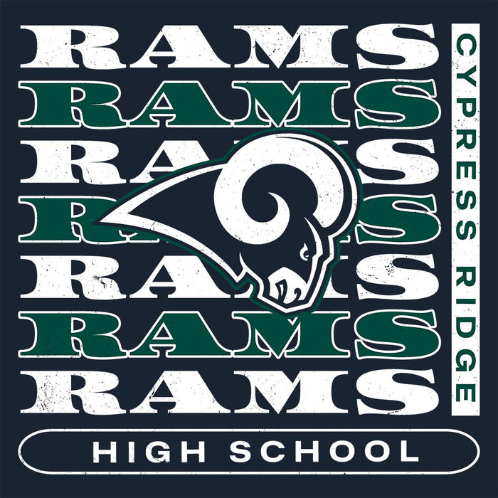 Close-up view of Cypress Ridge High School Rams Women's Navy T-shirt 235