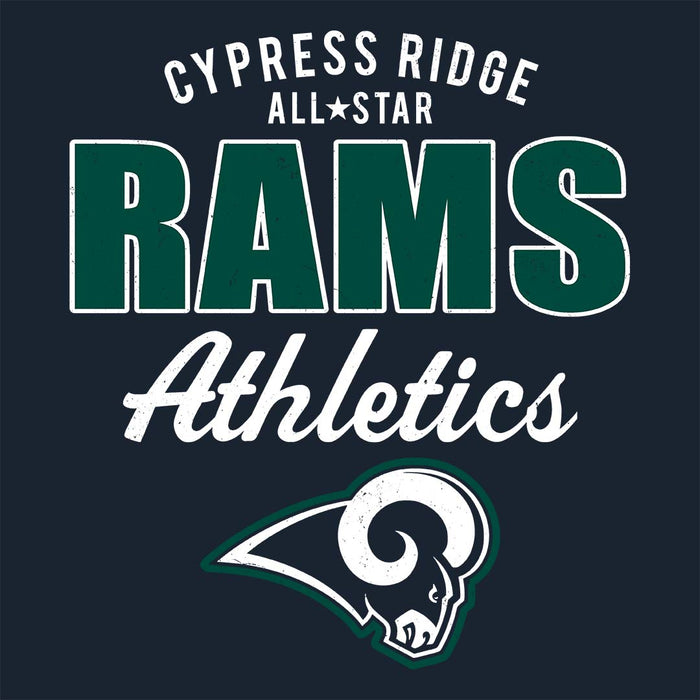 Close-up view of Cypress Ridge High School Rams Women's Navy T-shirt 034