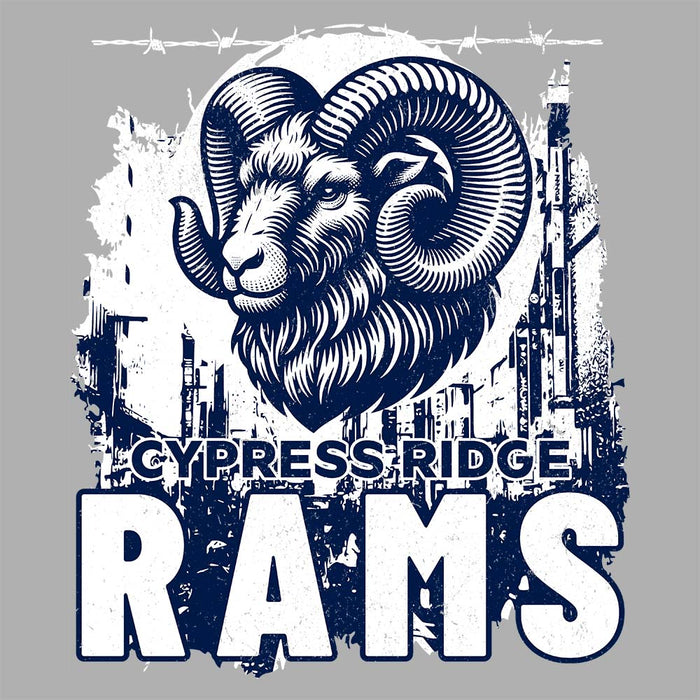 Close-up view of Cypress Ridge High School Rams Carbon Grey Premium Unisex Hoodie 202