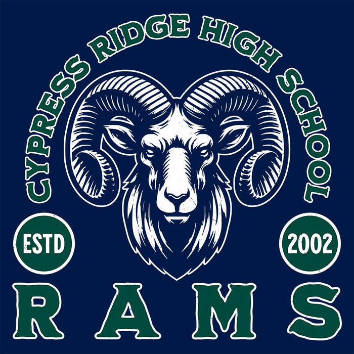 Close-up view of Cypress Ridge High School Rams Navy Premium Unisex Hoodie 208