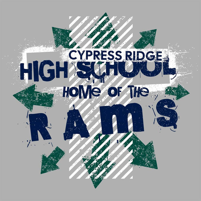 Close-up view of Cypress Ridge High School Rams Athletic Heather Premium Unisex T-shirt 210