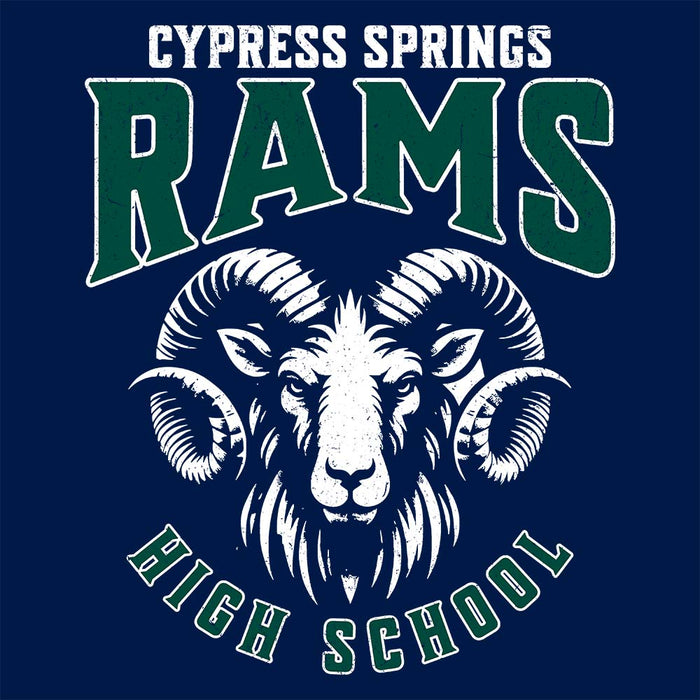 Close-up view of Cypress Ridge High School Rams Navy Premium Unisex Hoodie 213 