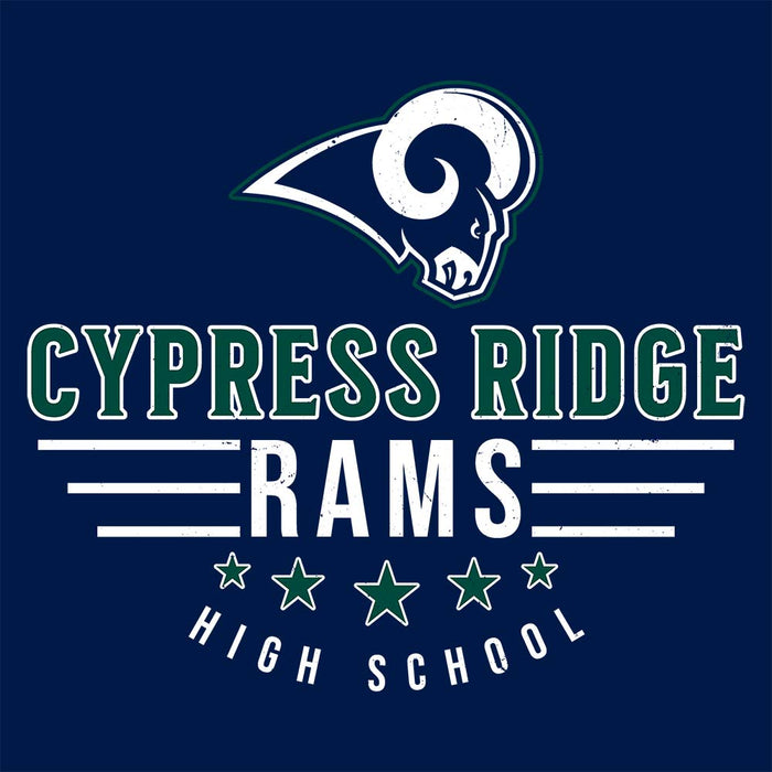 Close-up view of Cypress Ridge High School Rams Navy Premium Unisex T-shirt 217