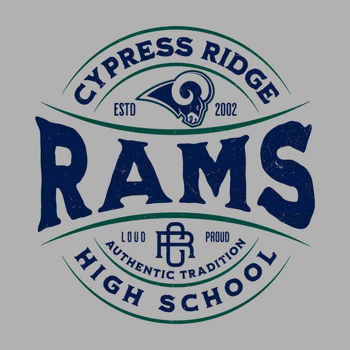 Close-up view of Cypress Ridge High School Rams Athletic Heather Premium Unisex T-shirt 218