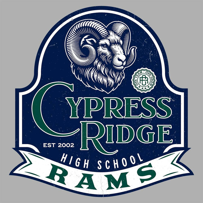 Close-up view of Cypress Ridge High School Rams Sport Grey Classic Unisex T-shirt 219