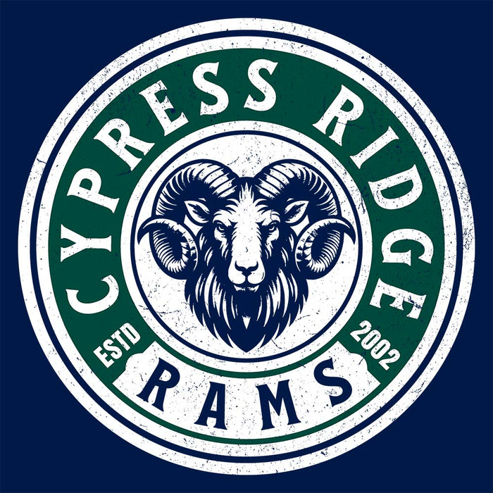 Close-up view of Cypress Ridge High School Rams Navy Premium Unisex T-shirt 220