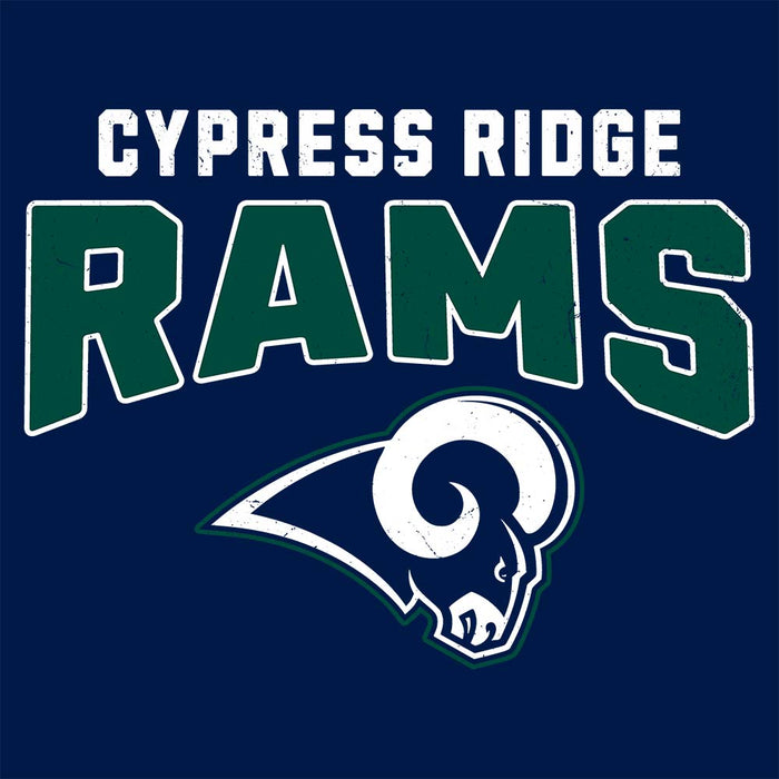 Close-up view of Cypress Ridge High School Rams Navy Premium Unisex T-shirt 221