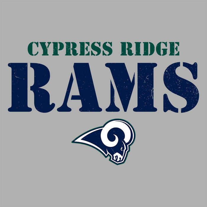 Close-up view of Cypress Ridge High School Rams Athletic Heather Premium Unisex T-shirt 222