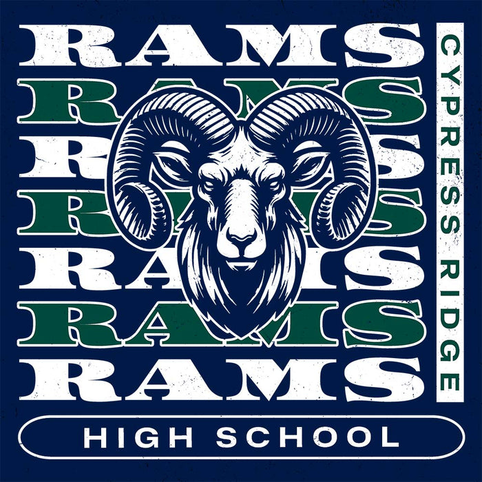 Close-up view of Cypress Ridge High School Rams Navy Classic Unisex T-shirt 223