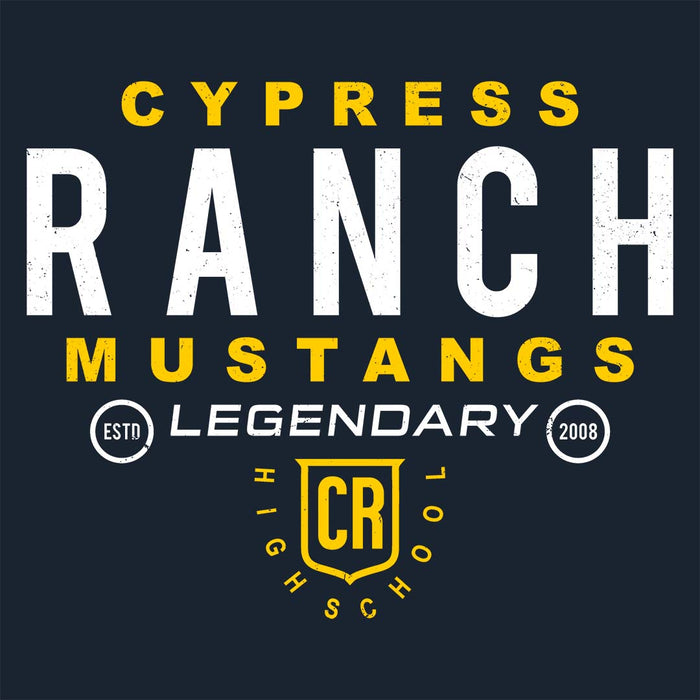Close-up view of Cypress Ranch High School Mustangs Women's Navy T-shirt 003