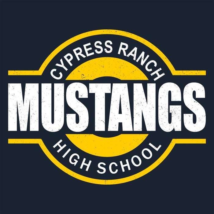 Close-up view of Cypress Ranch High School Mustangs Women's Navy T-shirt 011