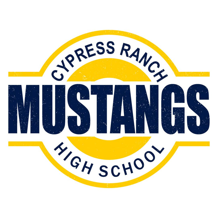 Close-up view of Cypress Ranch High School Mustangs Unisex 3/4 sleeve Raglan T-shirt 011