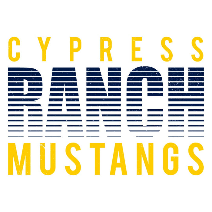 Close-up view of Cypress Ranch High School Mustangs Unisex 3/4 sleeve Raglan T-shirt 024