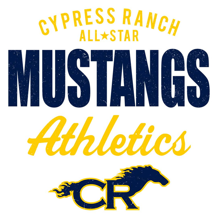 Close-up view of Cypress Ranch High School Mustangs Unisex 3/4 sleeve Raglan T-shirt 044