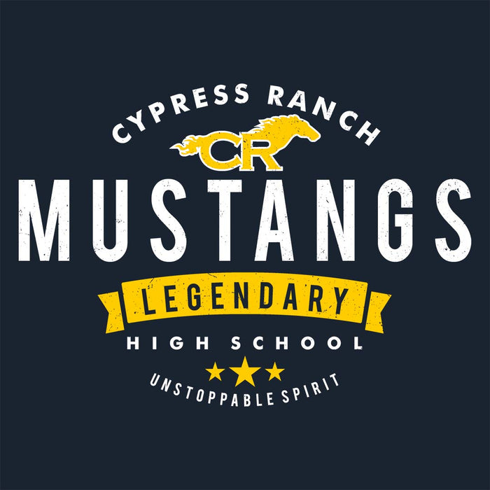 Close-up view of Cypress Ranch High School Mustangs Women's Navy T-shirt 044