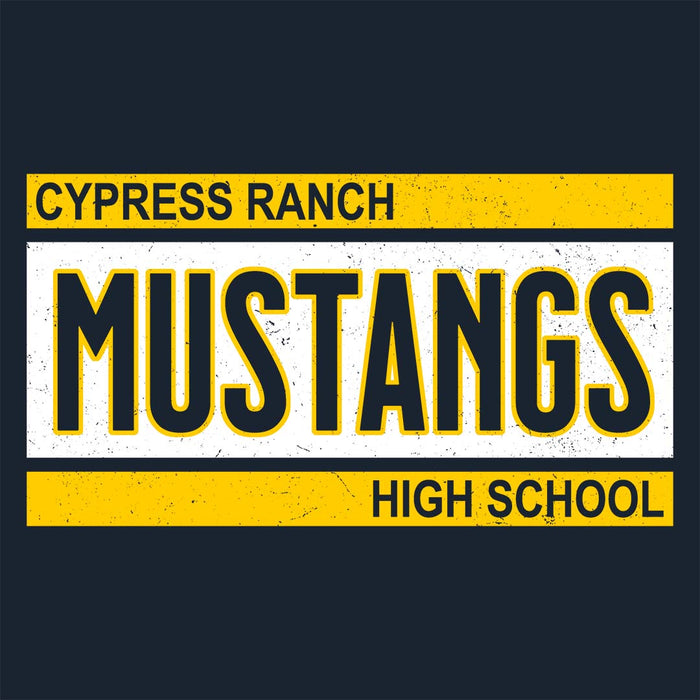 Close-up view of Cypress Ranch High School Mustangs Women's Navy T-shirt 098
