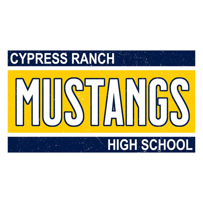Close-up view of Cypress Ranch High School Mustangs Unisex 3/4 sleeve Raglan T-shirt 098