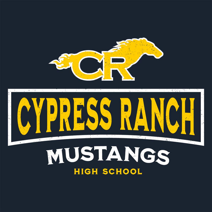 Close-up view of Cypress Ranch High School Mustangs Women's Navy T-shirt 202