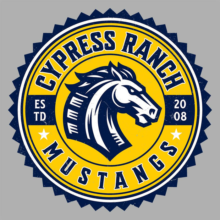 Close-up view of Cypress Ranch High School Mustangs Women's Heather Grey T-shirt 203