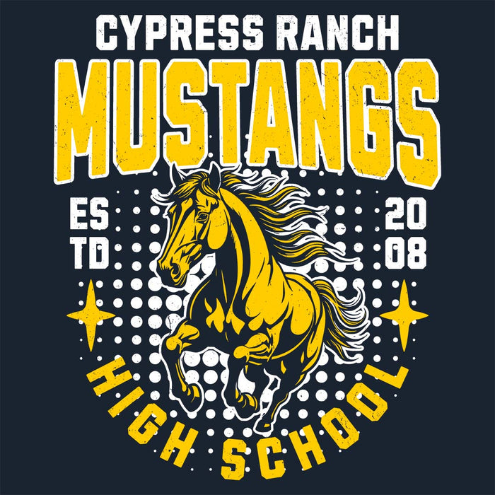 Close-up view of Cypress Ranch High School Mustangs Women's Navy T-shirt 204