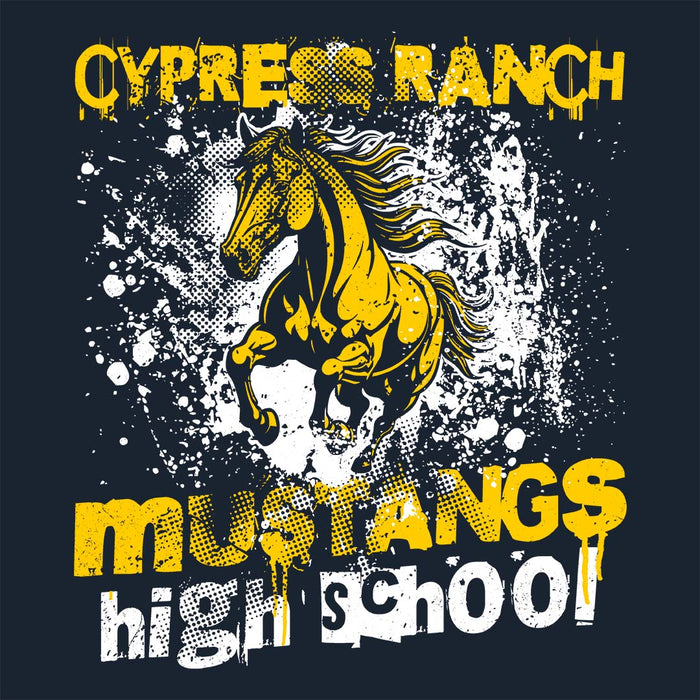 Close-up view ofCypress Ranch High School Mustangs Women's Navy T-shirt 205