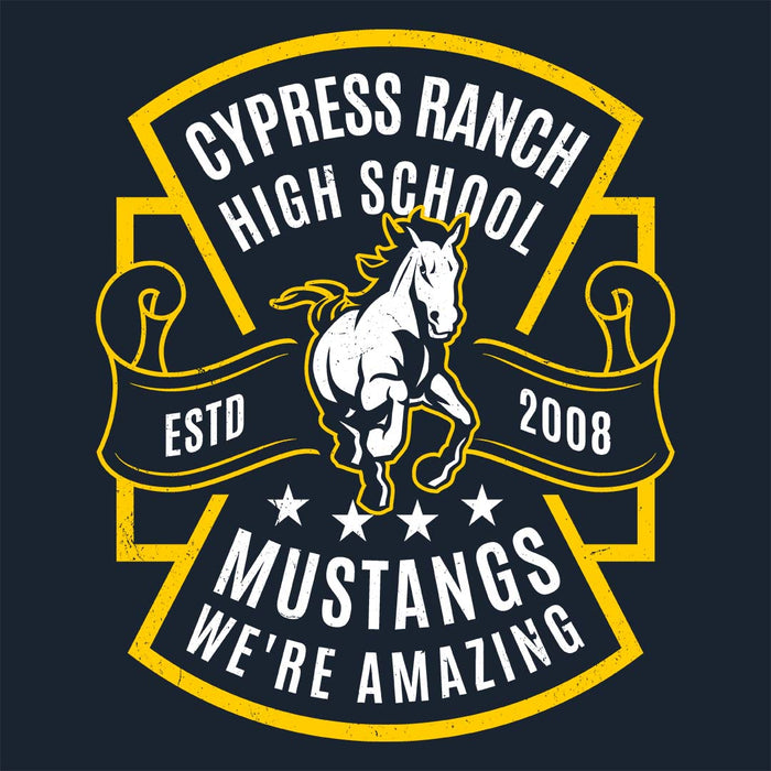 Close-up view of Cypress Ranch High School Mustangs Women's Navy T-shirt 207