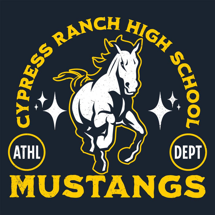 Close-up view of Cypress Ranch High School Mustangs Women's Navy T-shirt 208