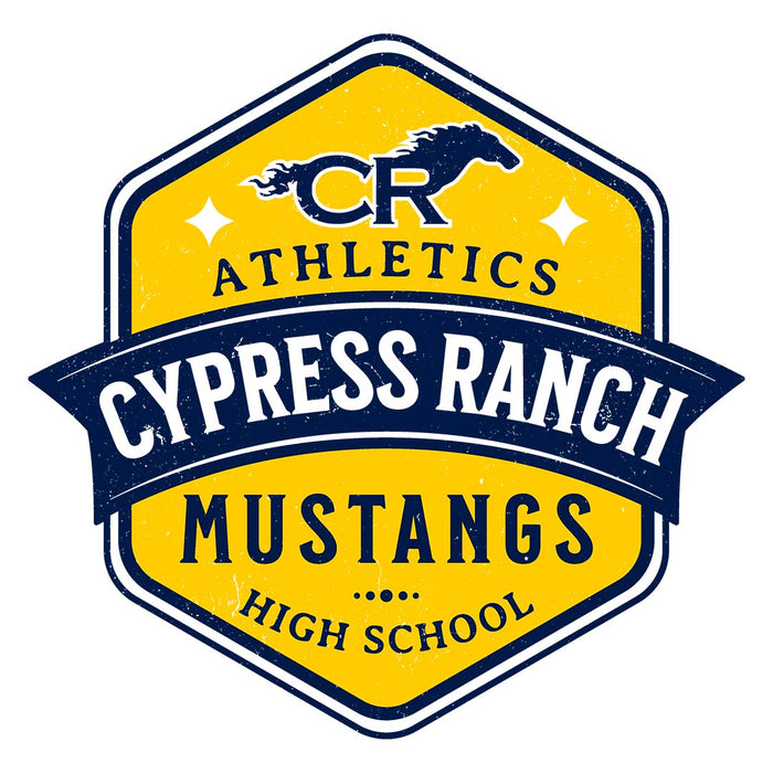 Close-up view of Cypress Ranch High School Mustangs Unisex 3/4 sleeve Raglan T-shirt 209