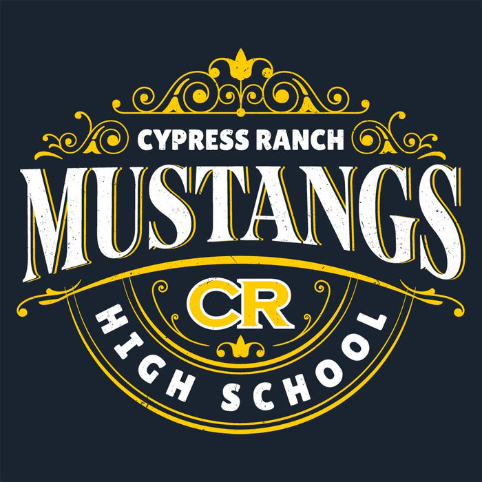 Close-up view of Cypress Ranch High School Mustangs Women's Navy T-shirt 211