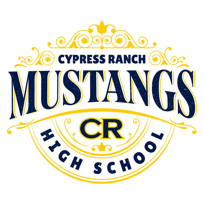 Close-up view of Cypress Ranch High School Mustangs Unisex 3/4 sleeve Raglan T-shirt 211