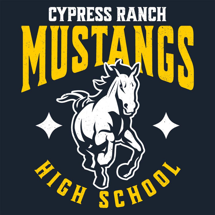 Close-up view of Cypress Ranch High School Mustangs Women's Navy T-shirt 213