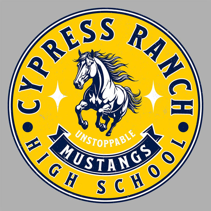 Close-up view of Cypress Ranch High School Mustangs Women's Heather Grey T-shirt 215