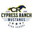 Close-up view of Cypress Ranch High School Mustangs Unisex 3/4 sleeve Raglan T-shirt 217