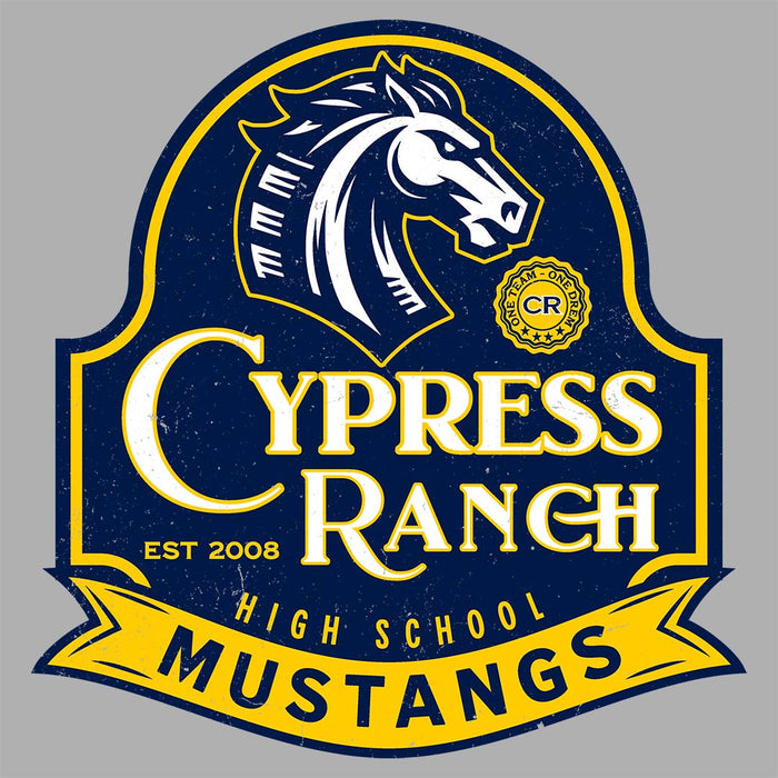 Close-up view of Cypress Ranch High School Mustangs Women's Heather Grey T-shirt 219