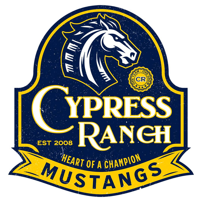 Close-up view of Cypress Ranch High School Mustangs Unisex 3/4 sleeve Raglan T-shirt 219
