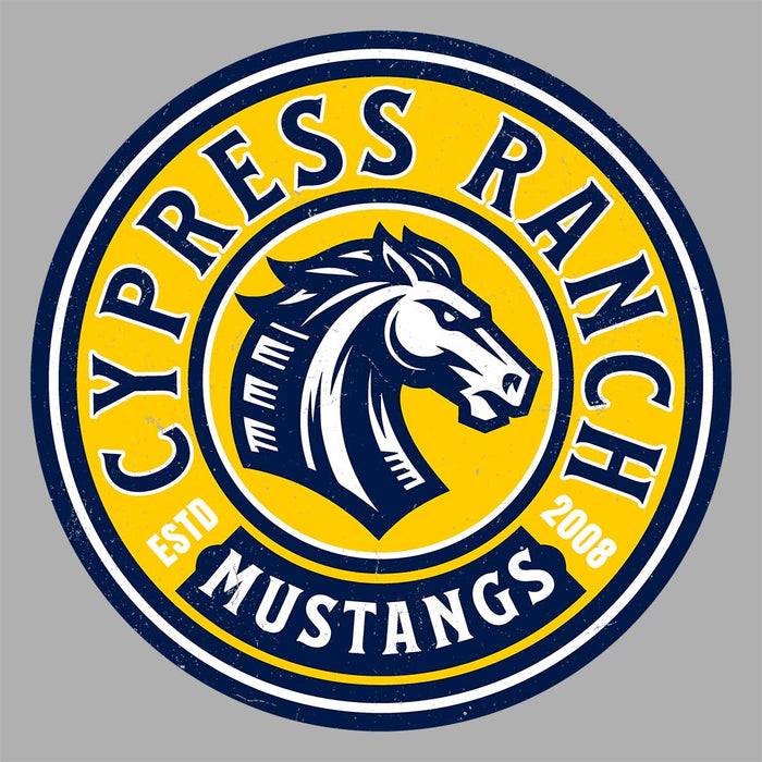 Close-up view of Cypress Ranch High School Mustangs Women's Heather Grey T-shirt 220