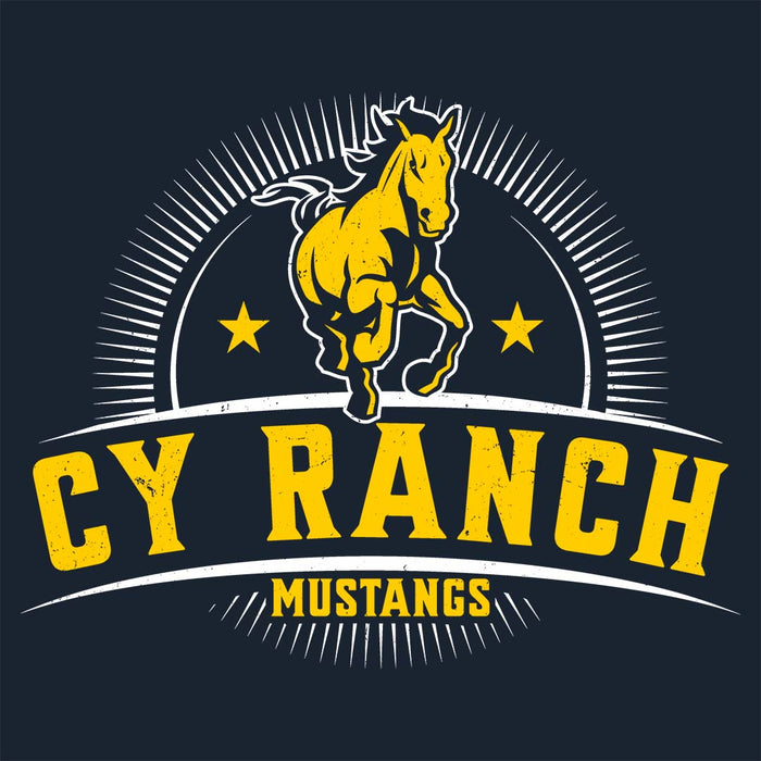 Close-up view of Cypress Ranch High School Mustangs Women's Navy T-shirt 221